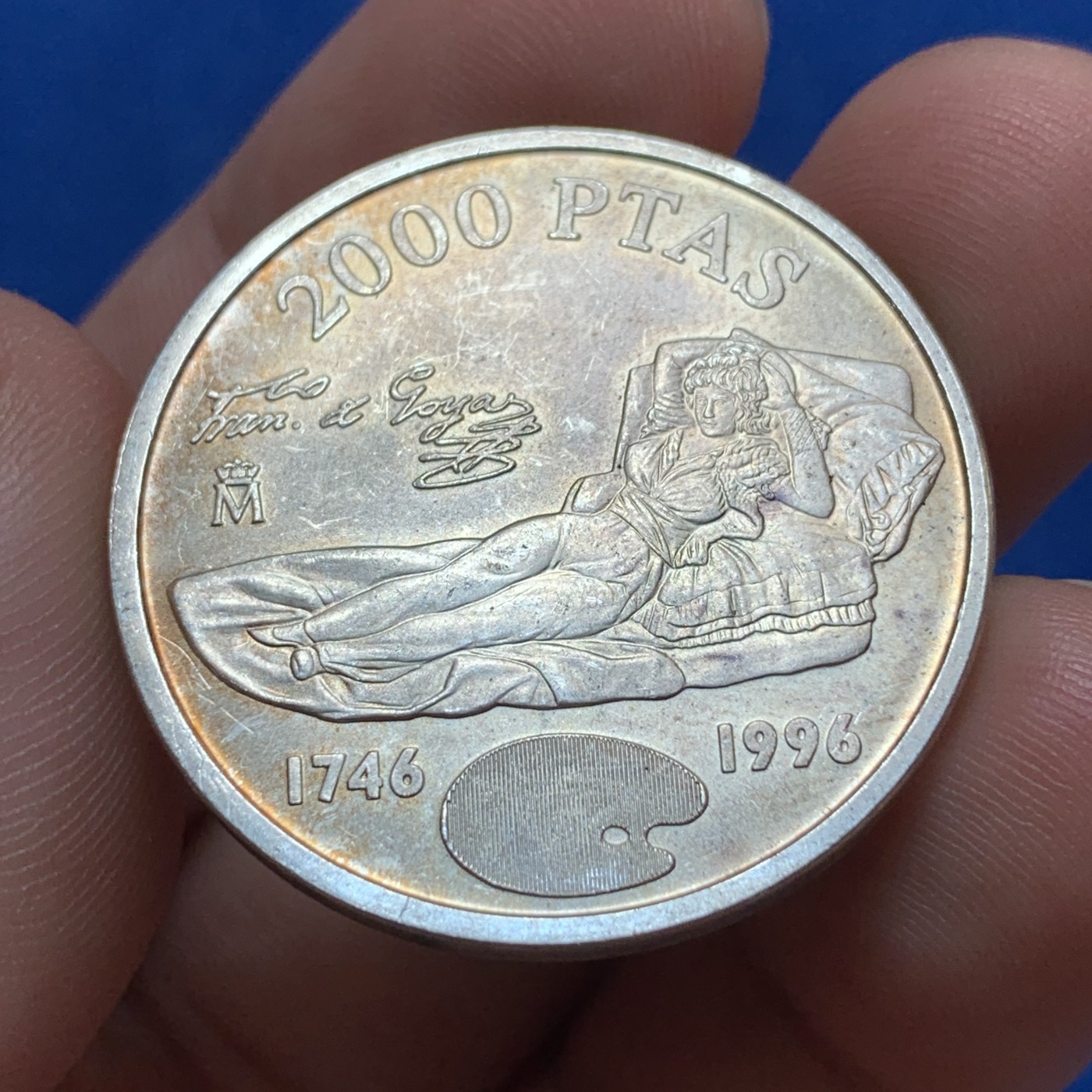 《竞宝斋》第189场-周日，周一 2场 (全场包邮) 西班牙1996年画家戈雅 2000比塞塔大银币 18克 925银