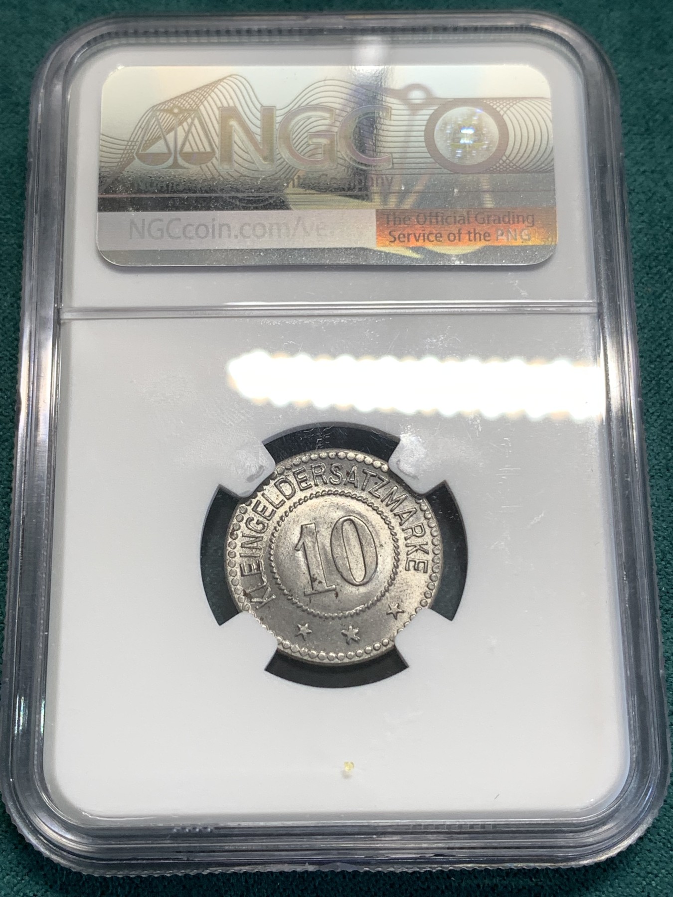 《竞宝斋》第189场-周日，周一 2场 (全场包邮) NGC-MS65 德国1917德紧柯堡10芬妮铁币 少见好品相