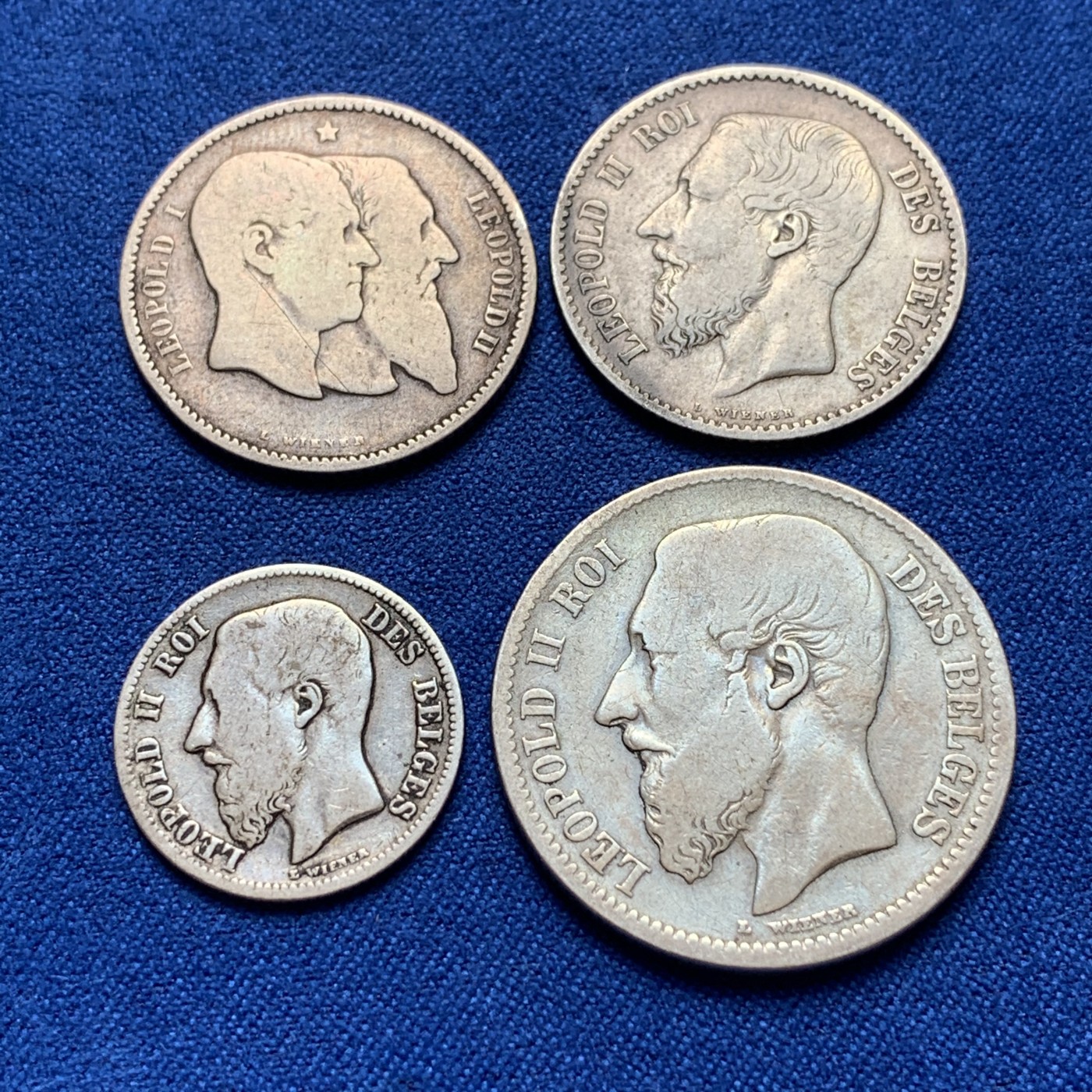 《竞宝斋》第189场-周日，周一 2场 (全场包邮) 4枚一组 比利时利奥波德50分-2法郎银币 少见品种