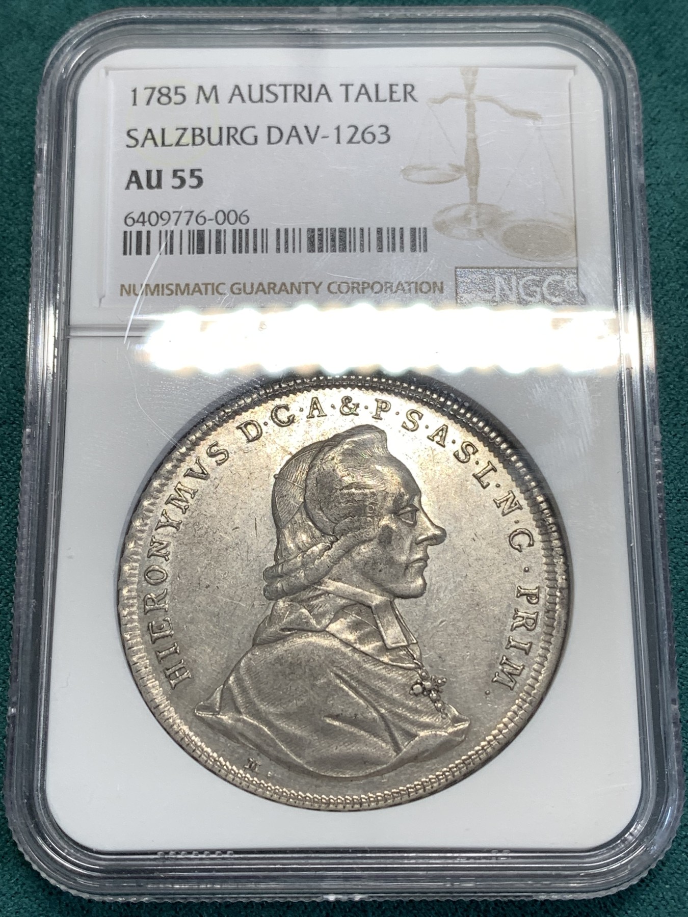 《竞宝斋》第189场-周日，周一 2场 (全场包邮) NGC AU55 奥地利1785萨尔茨堡教区 窗帘泰勒大银币