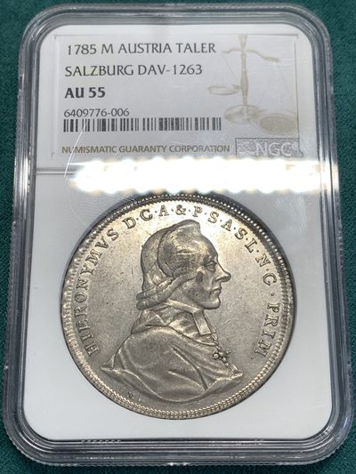《竞宝斋》第189场-周日，周一 2场 (全场包邮) - NGC AU55 奥地利1785萨尔茨堡教区 窗帘泰勒大银币