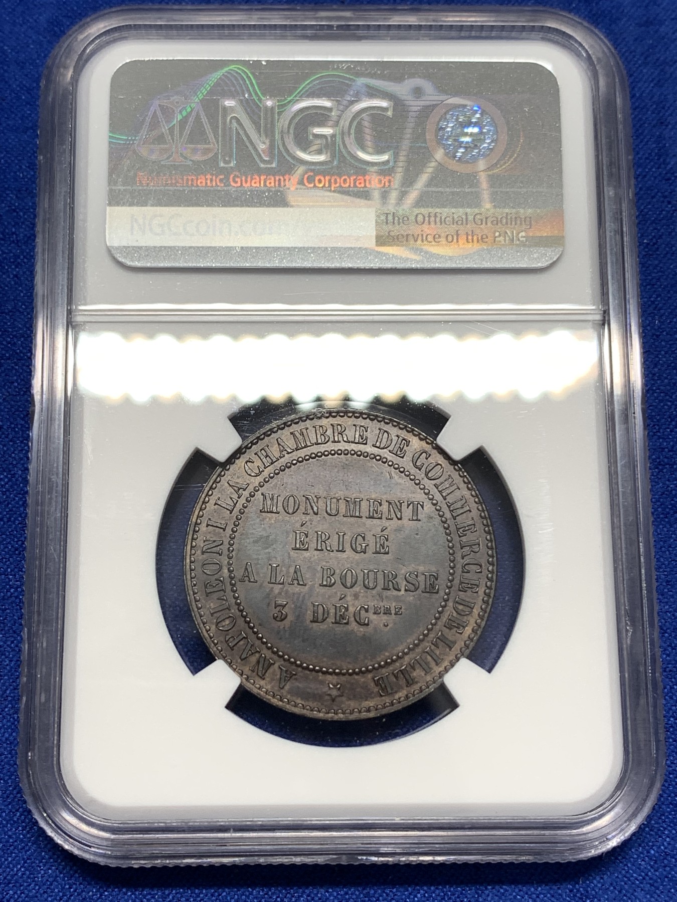 《竞宝斋》第189场-周日，周一 2场 (全场包邮) NGC AU58BN 法国1854 A 拿破仑三世 10分 铜样币 ，拿三样币太少见了