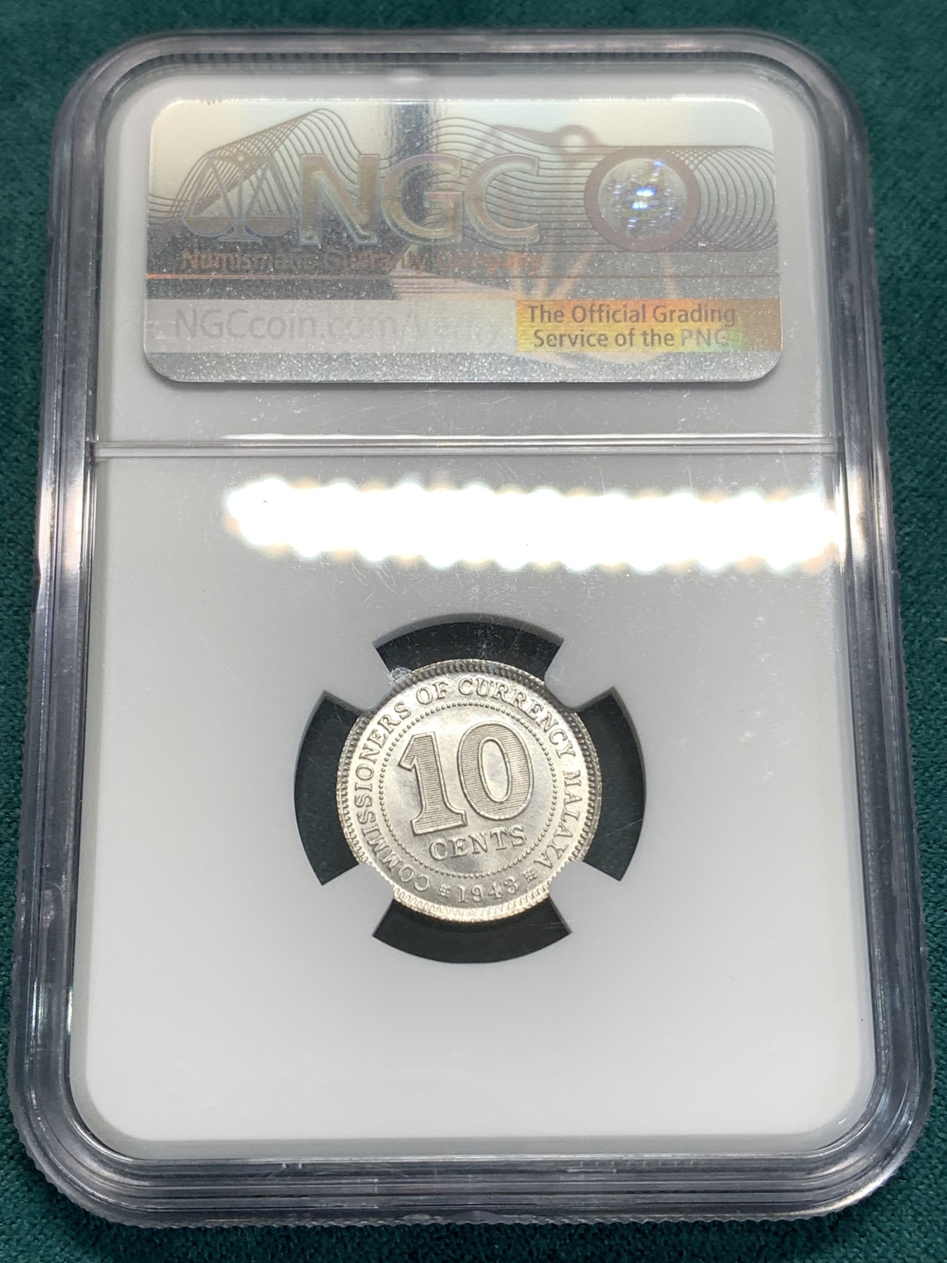 《竞宝斋》第189场-周日，周一 2场 (全场包邮) NGC-MS64 马来西亚1943年10分银币