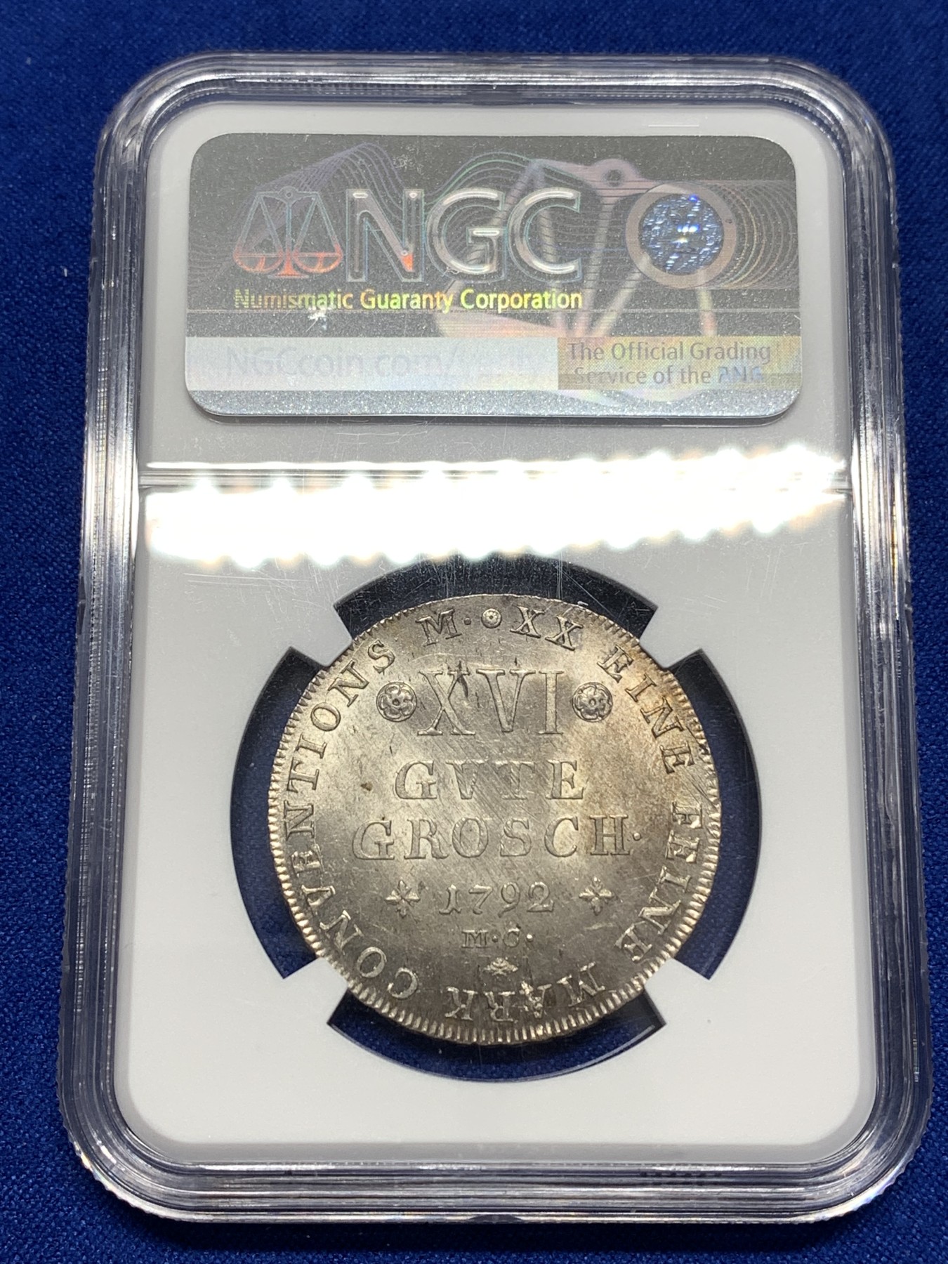 《竞宝斋》第189场-周日，周一 2场 (全场包邮) 唯一冠军分 NGC-MS64+ 德国不伦瑞克 1792年 16格罗申银币  顶级收藏品