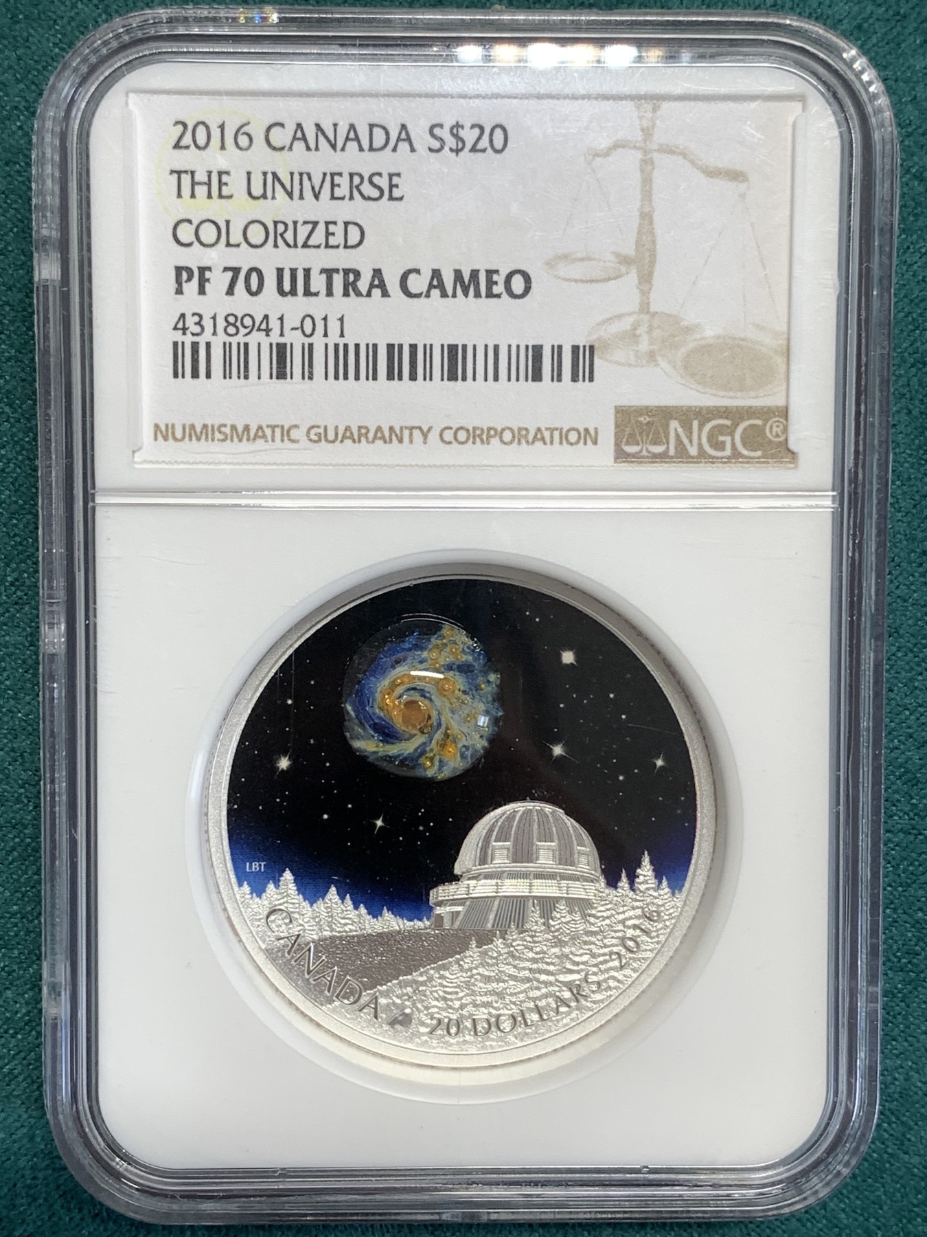 《竞宝斋》第189场-周日，周一 2场 (全场包邮) NGC PF70UC 加拿大2016星空系列彩银镶嵌币31.1g 999银 加厚盒装 满分 发行量八千多枚