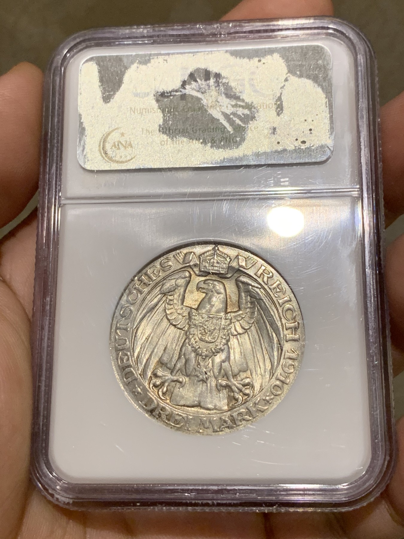 《竞宝斋》第189场-周日，周一 2场 (全场包邮) NGC-MS64 德国普鲁士 1910年 柏林大学3马克银币 较少见 老盒难得