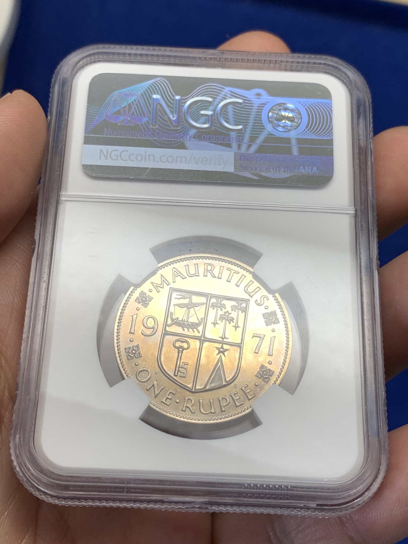 《竞宝斋》第189场-周日，周一 2场 (全场包邮) NGC PF67CAMEO 毛里求斯1971年1卢比精制镍币