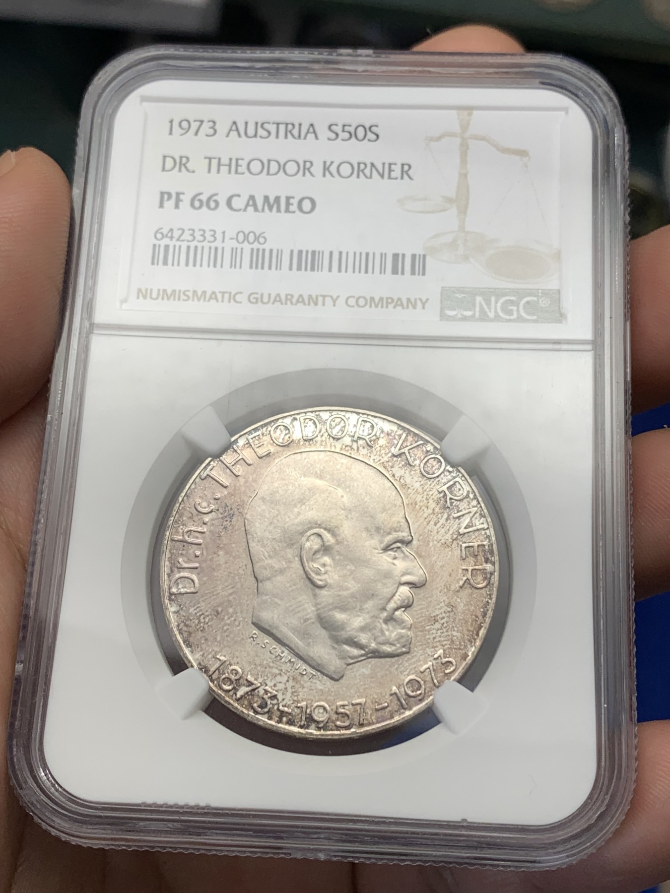 《竞宝斋》第189场-周日，周一 2场 (全场包邮) NGC-PF66 cameo状态 奥地利1973年50先令银币 精制币少见