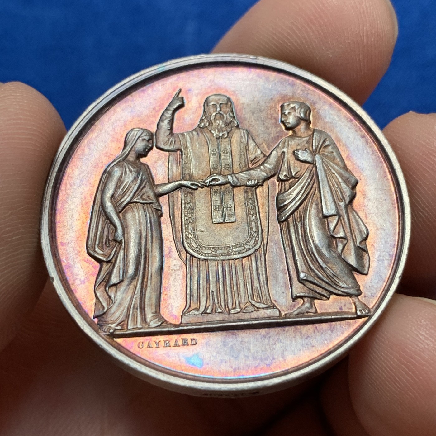 《竞宝斋》第189场-周日，周一 2场 (全场包邮) 法国 早期银质婚章  36.5mm 22.2g 手指边铭1845-1860 银标