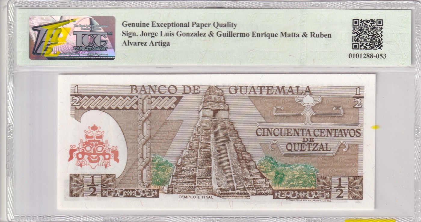 乐淘淘纸币精选 第15期 周五周六连拍第二场 【V 8204458】危地马拉1982年纸币 1/2格查尔 TQG66EPQ