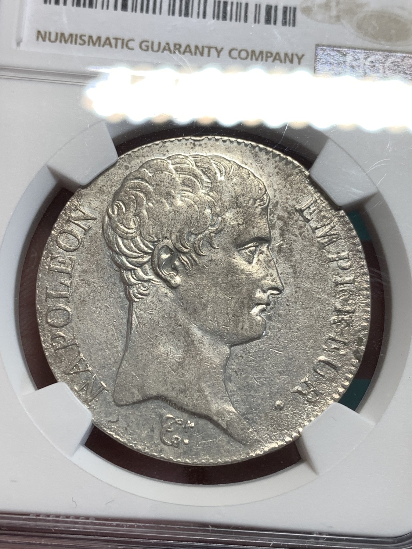 《竞宝斋》第189场-周日，周一 2场 (全场包邮) NGC XF 法国1806年拿破仑一世5法郎银币 少见头像 底板带光 非常不错