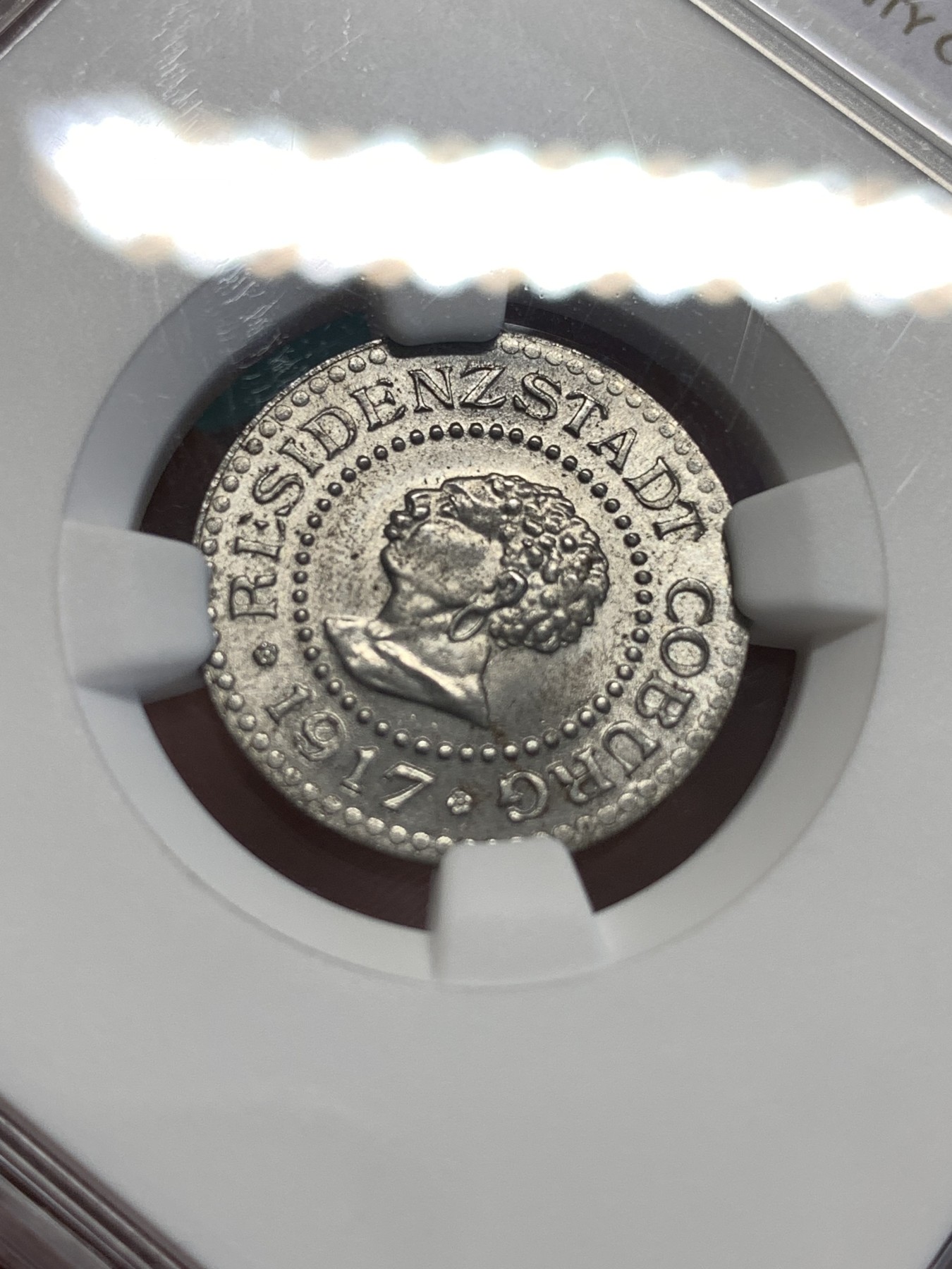 《竞宝斋》第189场-周日，周一 2场 (全场包邮) NGC-MS65 德国1917德紧柯堡10芬妮铁币 少见好品相