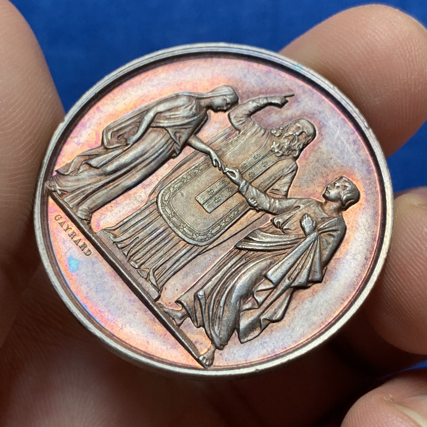 《竞宝斋》第189场-周日，周一 2场 (全场包邮) 法国 早期银质婚章  36.5mm 22.2g 手指边铭1845-1860 银标