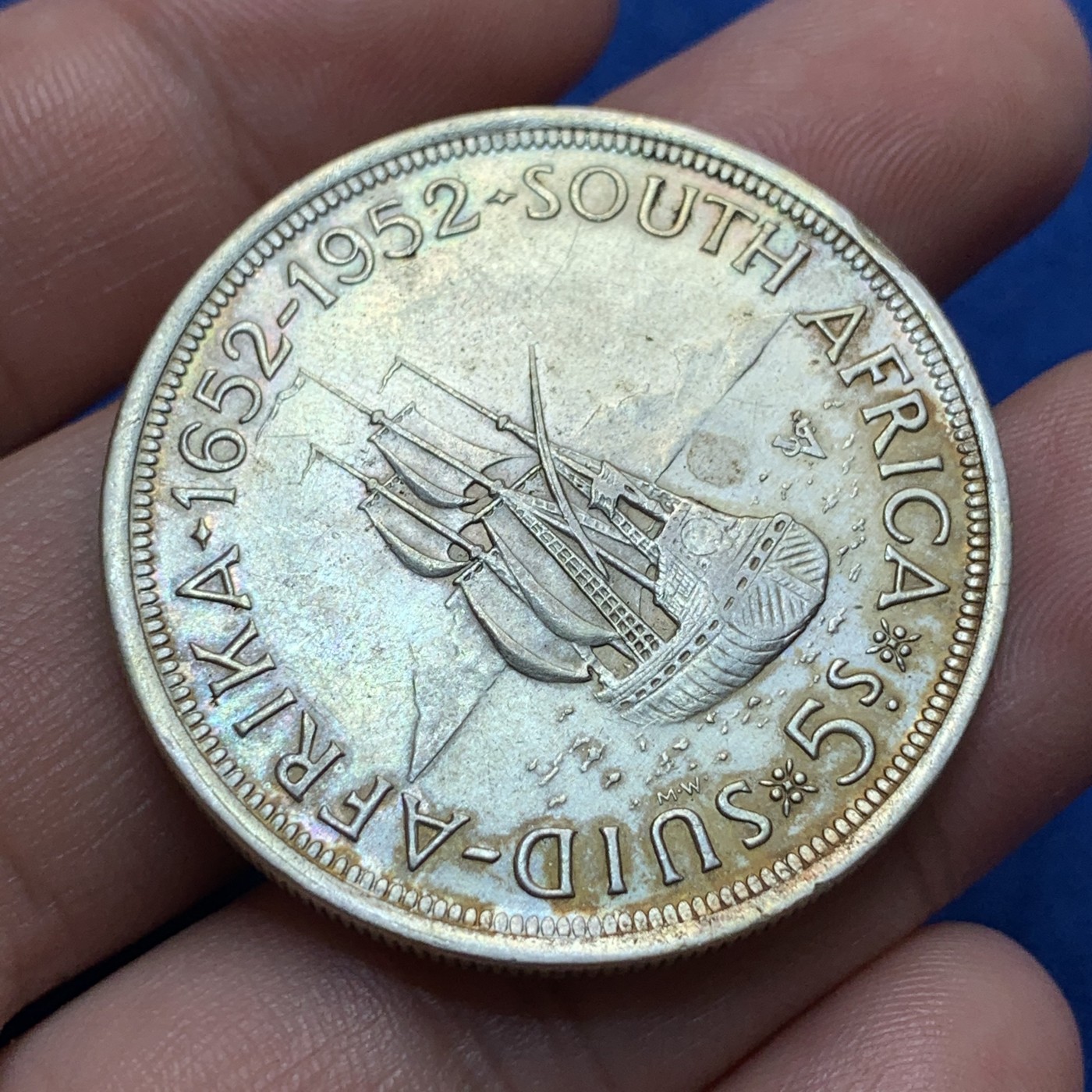 《竞宝斋》第189场-周日，周一 2场 (全场包邮) 英属南非乔六1952年发现开普敦5先令大银币