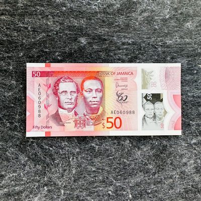 100th 🐰￥￥ 🇯🇲牙买加2023年50和100元塑料钞，流通纪念钞 - 尾88，AE060988