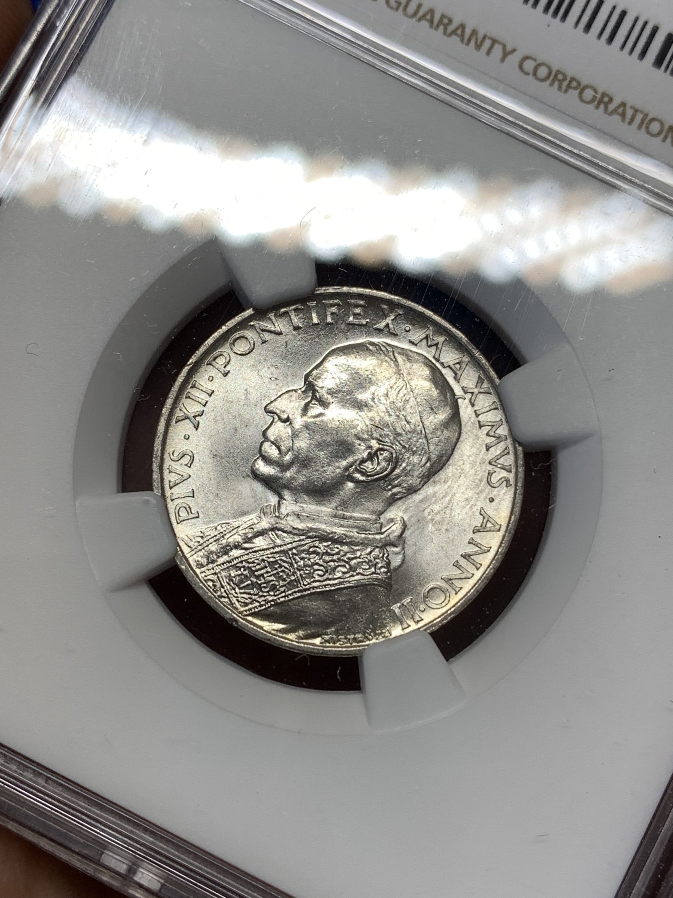 《竞宝斋》第189场-周日，周一 2场 (全场包邮) NGC-MS63 梵蒂冈 1940年 5里拉 划船银币 也很少见了