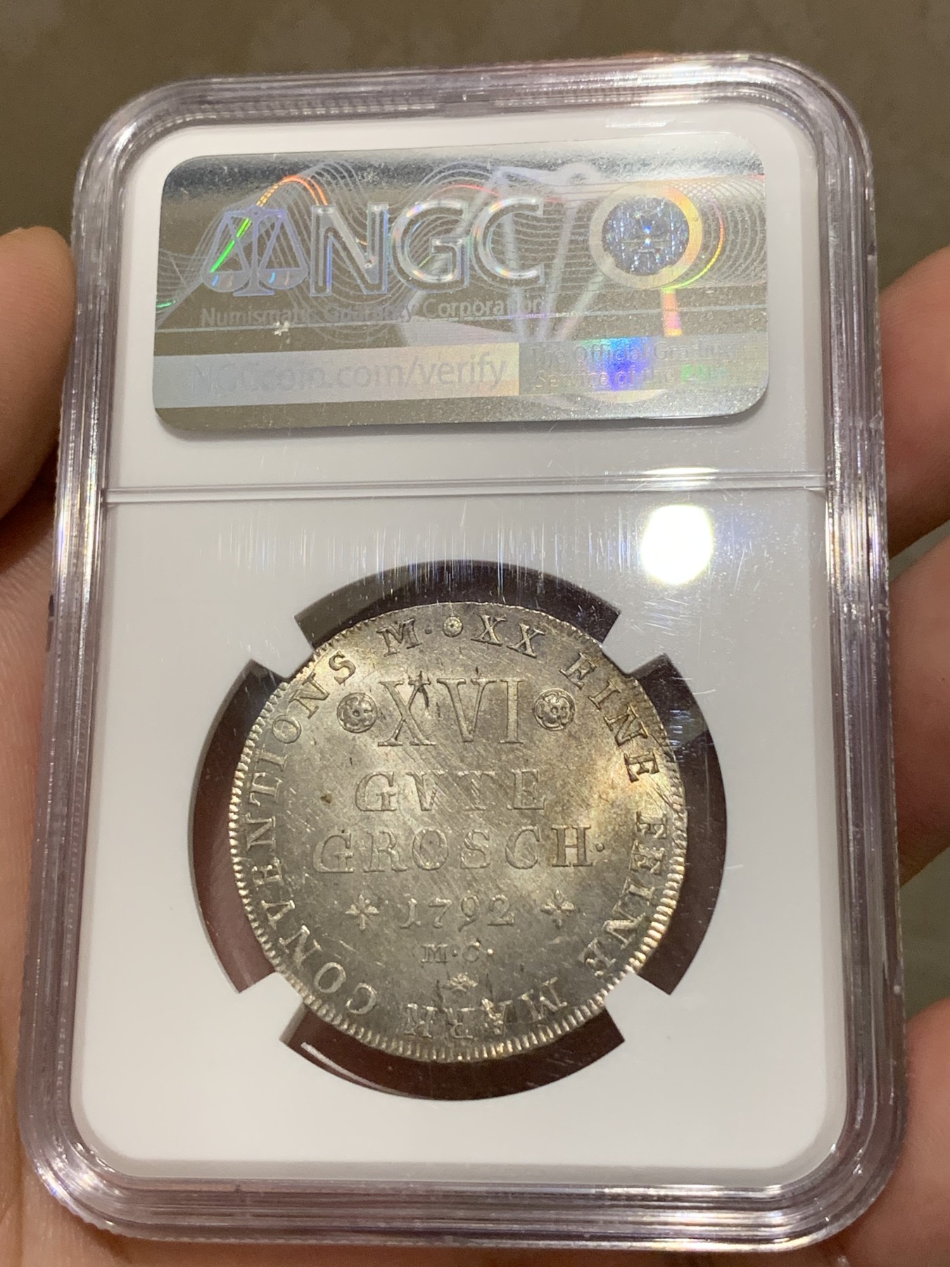 《竞宝斋》第189场-周日，周一 2场 (全场包邮) 唯一冠军分 NGC-MS64+ 德国不伦瑞克 1792年 16格罗申银币  顶级收藏品