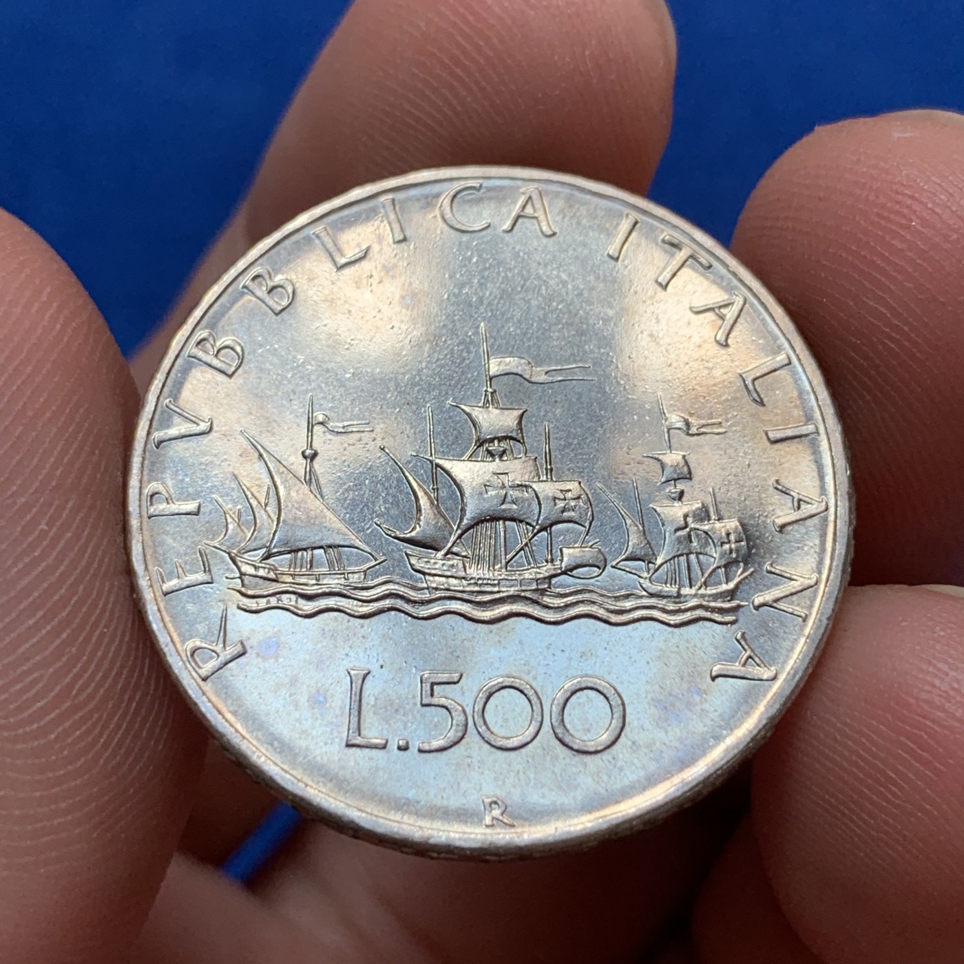 《竞宝斋》第189场-周日，周一 2场 (全场包邮) 意大利 1970年 人妻 帆船 500里拉银币一枚 光度十足 目测BU品质