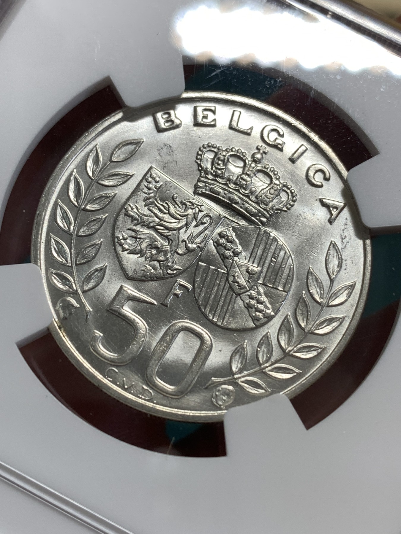 《竞宝斋》第189场-周日，周一 2场 (全场包邮) NGC MS63 比利时1960年五任国王博杜安一世结婚纪念50法郎银币