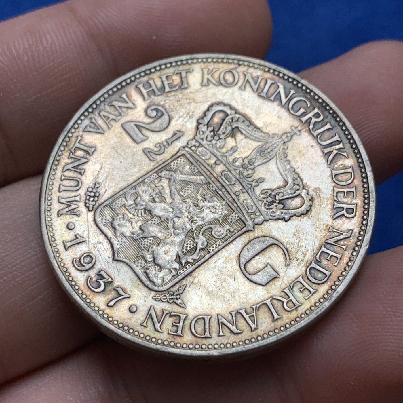 《竞宝斋》第189场-周日，周一 2场 (全场包邮) 荷兰1937年威廉明娜2.5盾大银币 原味包浆