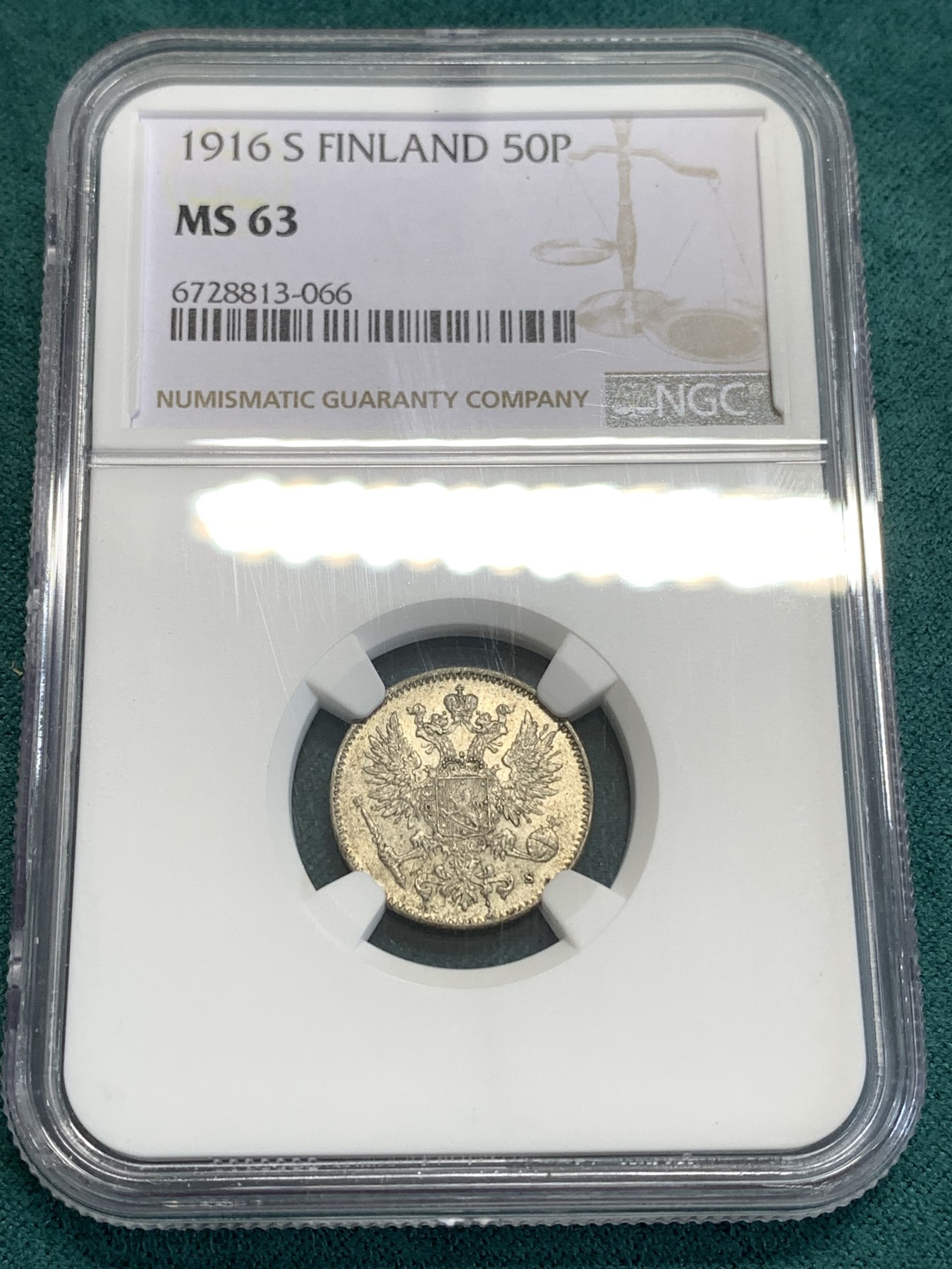 《竞宝斋》第189场-周日，周一 2场 (全场包邮) NGC MS63 俄占芬兰1916年 50芬尼银币