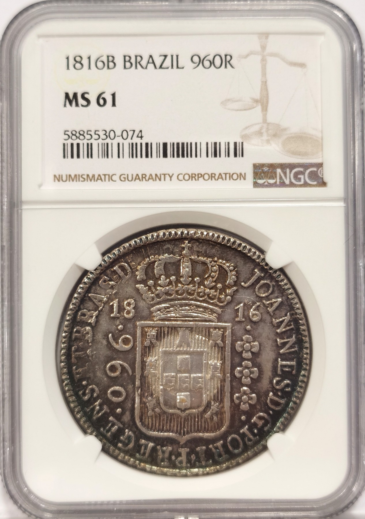 博洋堂“纯白金之夜”精品专场暨第039期（全场包邮） NGC MS61 葡属巴西1816年B版960R大银币