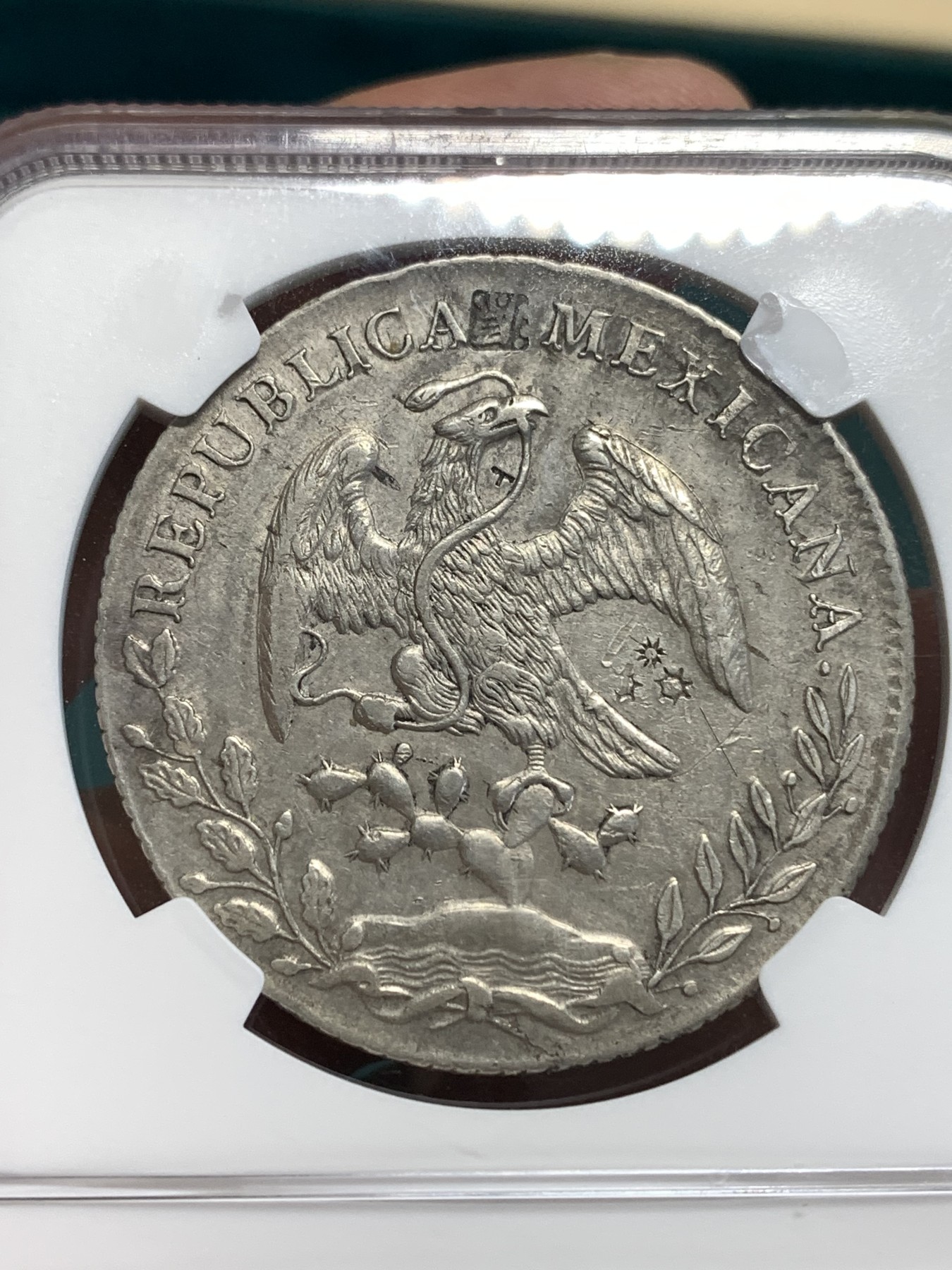 《竞宝斋》第189场-周日，周一 2场 (全场包邮) NGC AU 墨西哥1888年鹰洋 国内很火的吉祥年份 带中文“源”字戳 送礼佳品