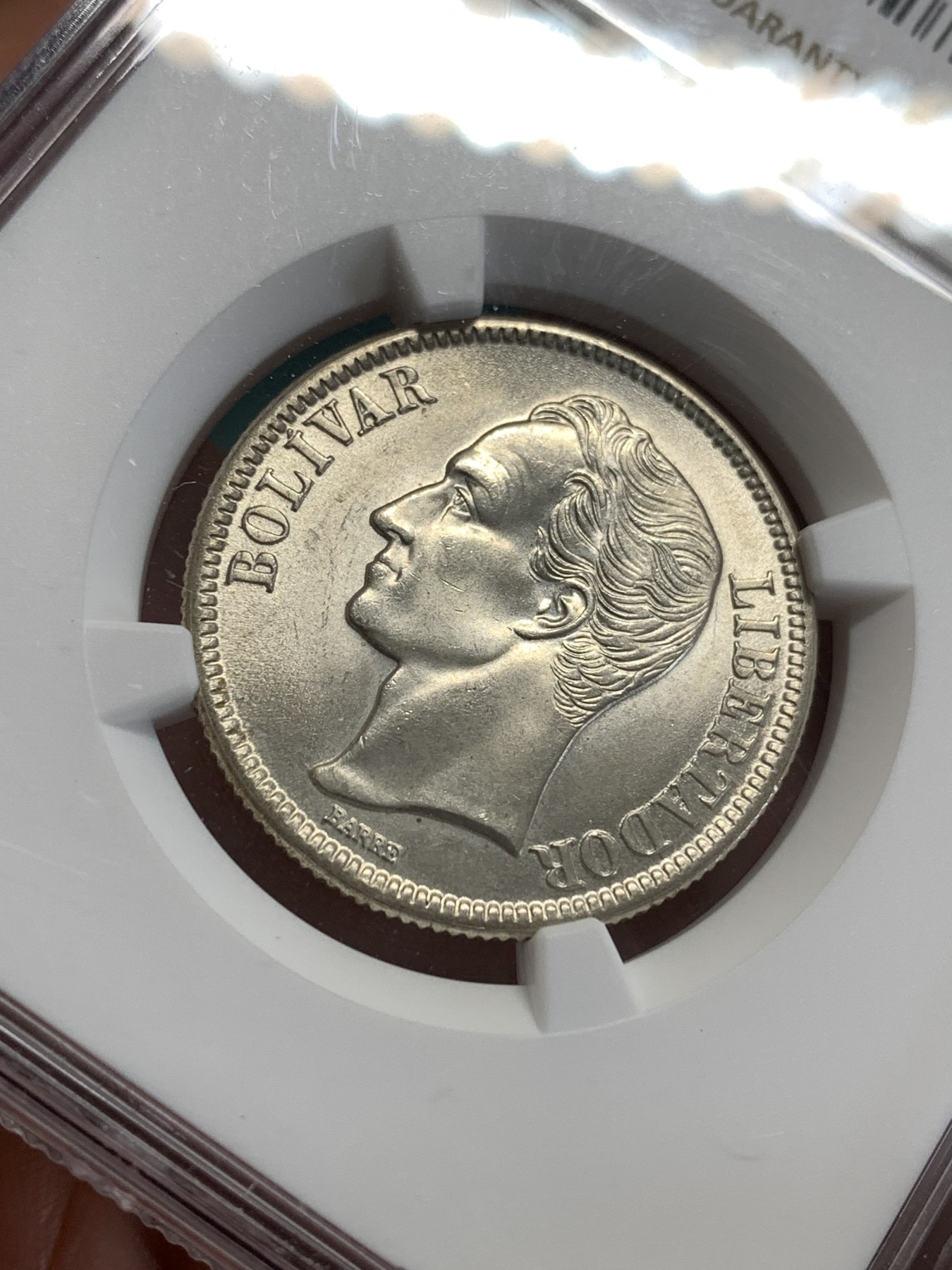 《竞宝斋》第189场-周日，周一 2场 (全场包邮) NGC-MS63 委内瑞拉1945 2玻利瓦尔银币 状态好几了