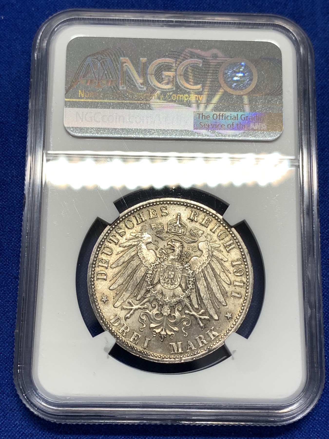 《竞宝斋》第189场-周日，周一 2场 (全场包邮) NGC-MS63 德国1911巴伐利亚利奥波德摄政王90大寿3马克银币