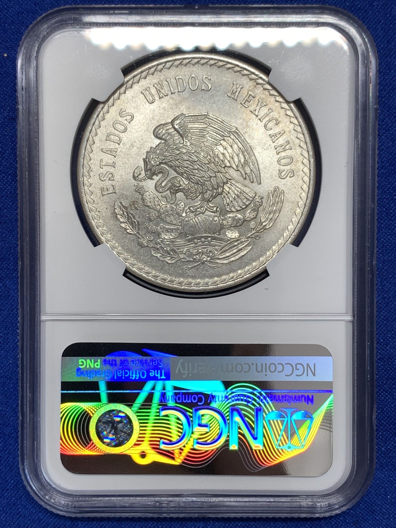 《竞宝斋》第189场-周日，周一 2场 (全场包邮) NGC-MS65 墨西哥1948年印第安人头像5比索大银币