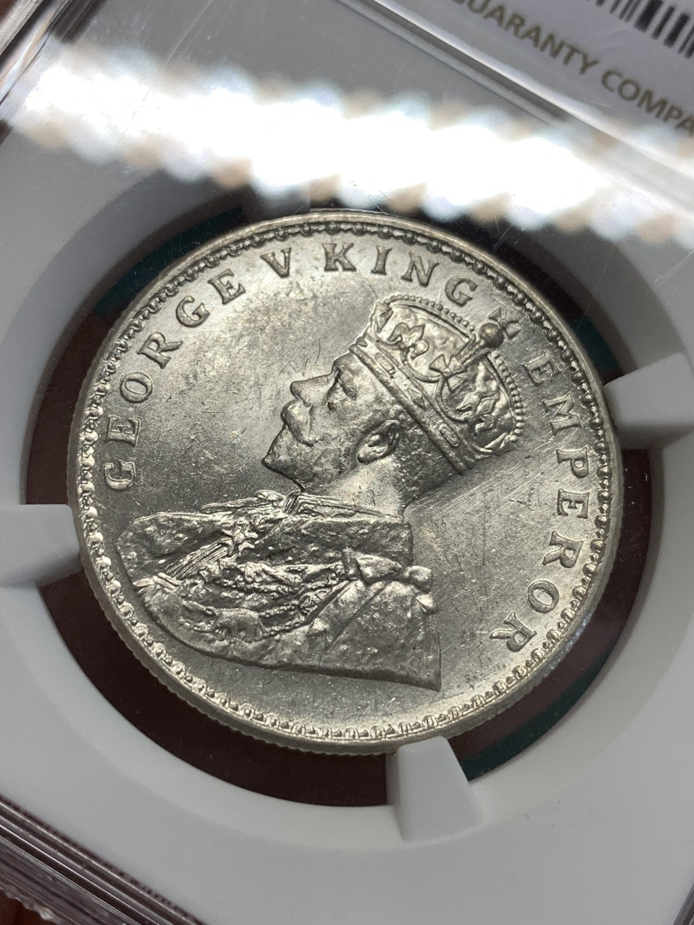 《竞宝斋》第189场-周日，周一 2场 (全场包邮) NGC-MS61 印度 1919年 乔治五世1卢比银币