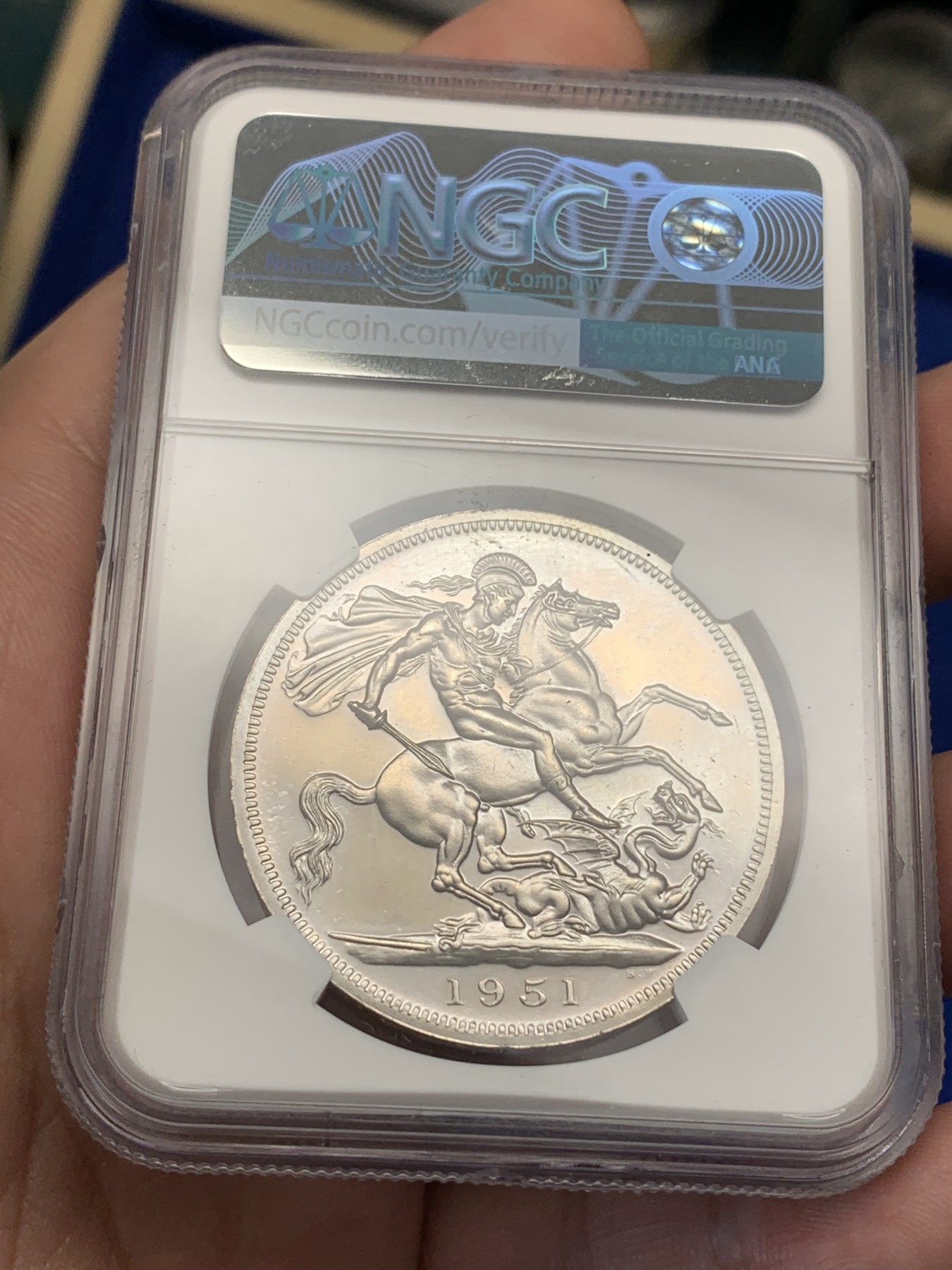 《竞宝斋》第189场-周日，周一 2场 (全场包邮) NGC-PL64 英国 1951年 1克朗 乔治六世 最后的马剑 PL底板 品相好 非常靓