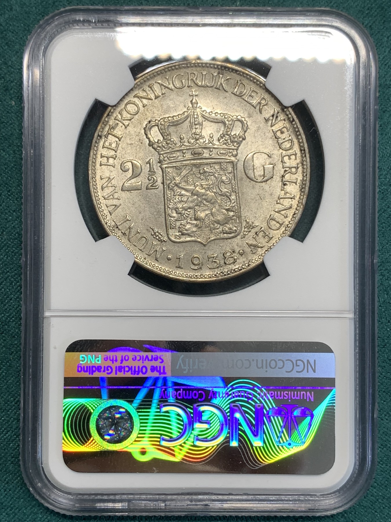 《竞宝斋》第189场-周日，周一 2场 (全场包邮) NGC AU58 荷兰1938年威廉明娜2.5盾大银币