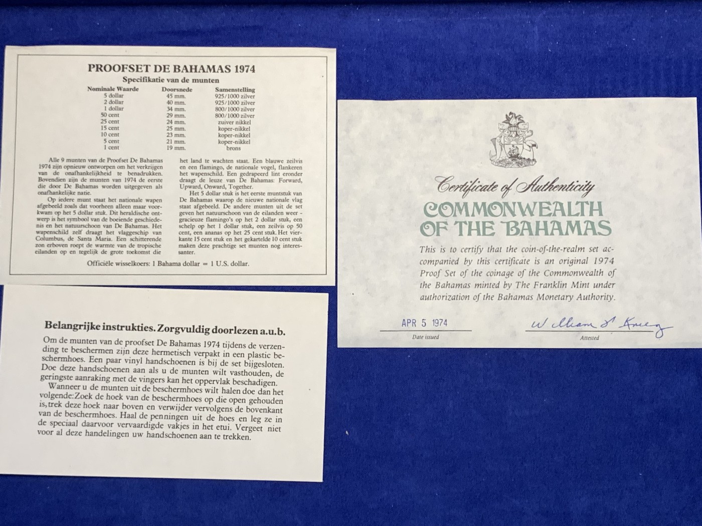 《竞宝斋》第189场-周日，周一 2场 (全场包邮) 1974年 巴哈马 9枚一套 含银币4枚 封装精制套币 盒子证书齐全，银币分别重10.37克、18.14克、29.8克、42.12克