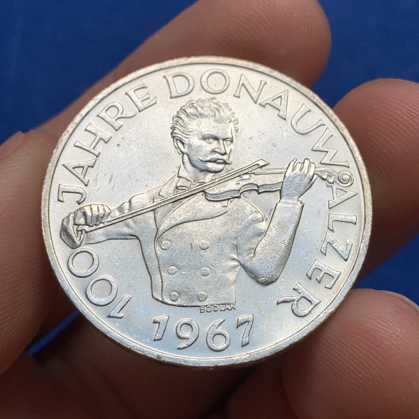 《竞宝斋》第190场-周日，周一 2场 (全场包邮) 奥地利  1967年50先令  约翰斯特劳斯银币  20克  0.9银 UNC