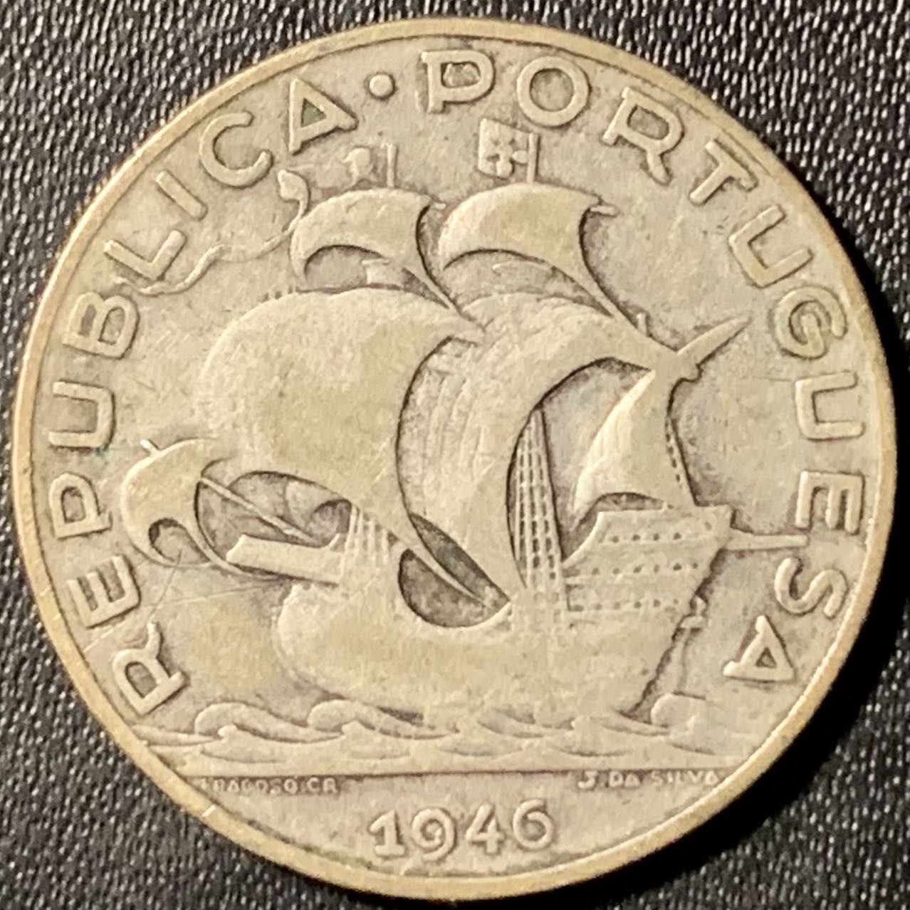 紫瑗钱币——第317期拍卖 葡萄牙 1946年 大航海帆船 5埃斯库多 6.7克 0.65银