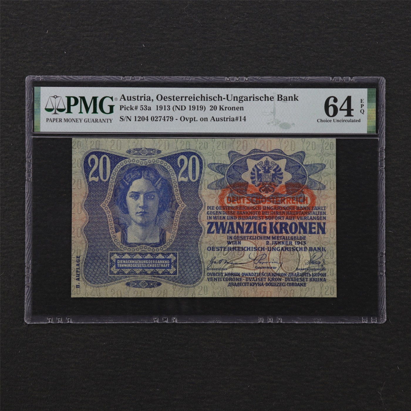 【亘邦集藏】第168期拍卖 1913年 奥地利20克朗 PMG 64EPQ 027479