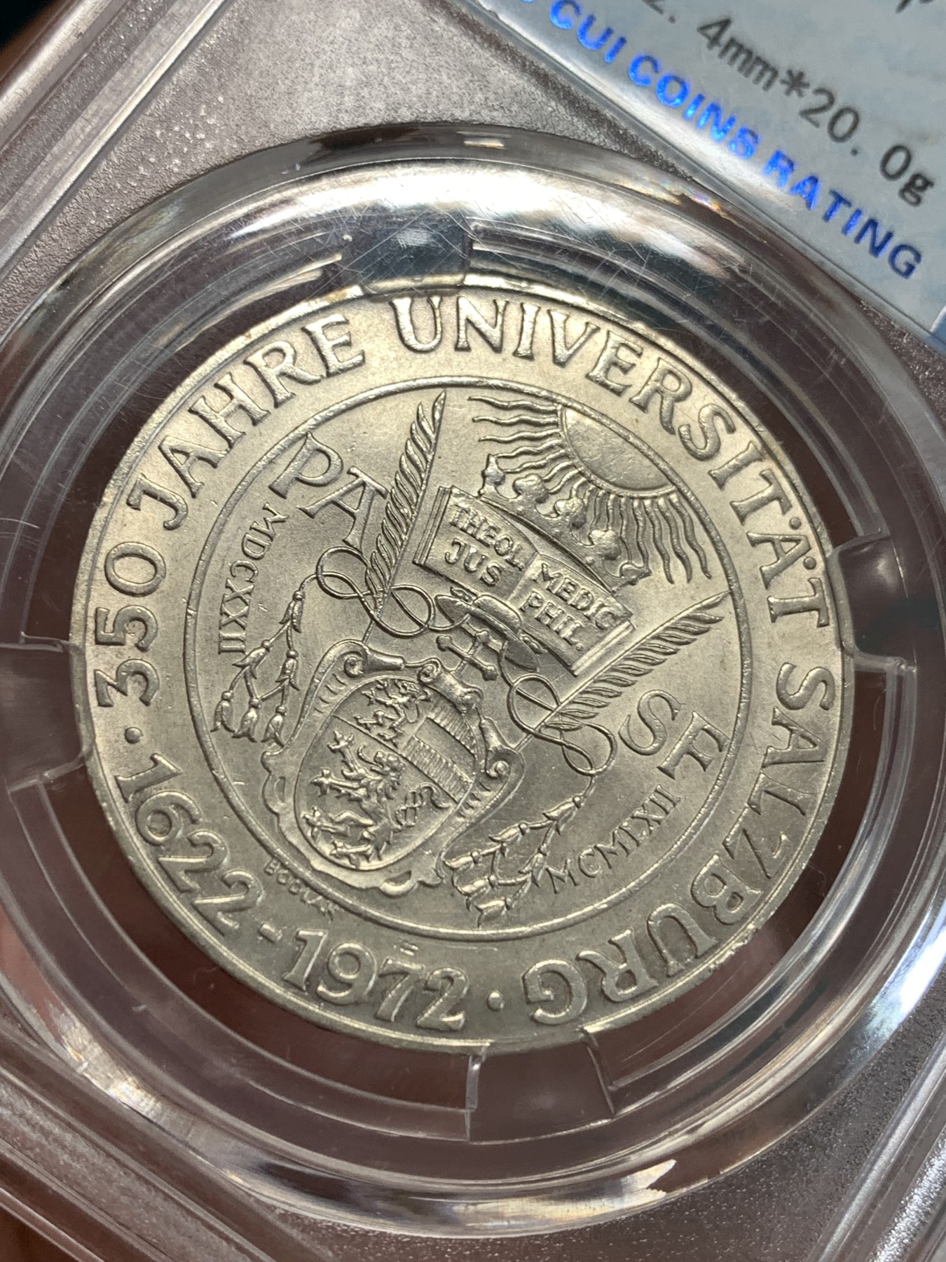 《竞宝斋》第190场-周日，周一 2场 (全场包邮) 保粹MS69 奥地利1972年50先令银币 萨尔茨堡大学350周年纪念