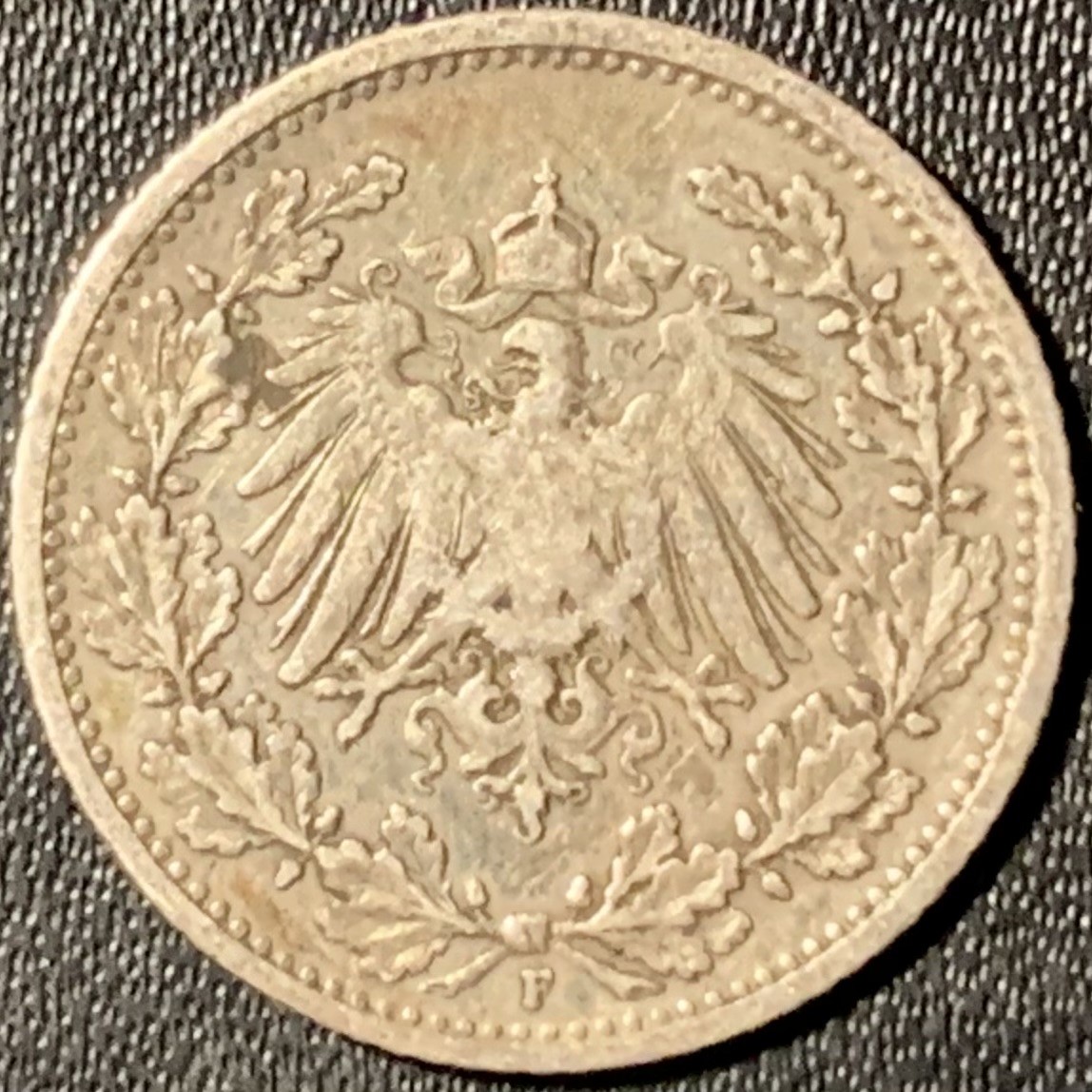 紫瑗钱币——第317期拍卖 德国 1905年 F版 第二帝国 1/2马克 2.77克 0.9银