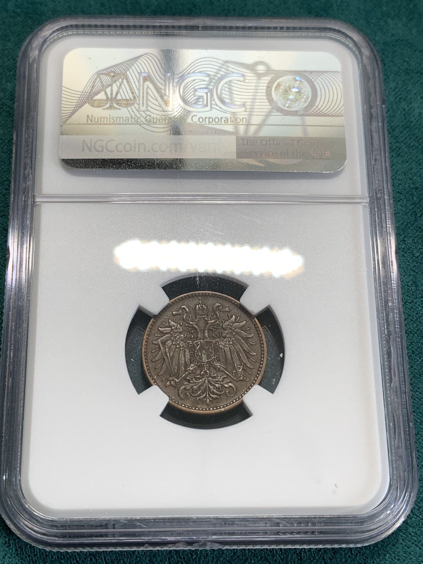 《竞宝斋》第190场-周日，周一 2场 (全场包邮) NGC AU55BN  亚军分 奥匈帝国1896年2赫勒 铜币