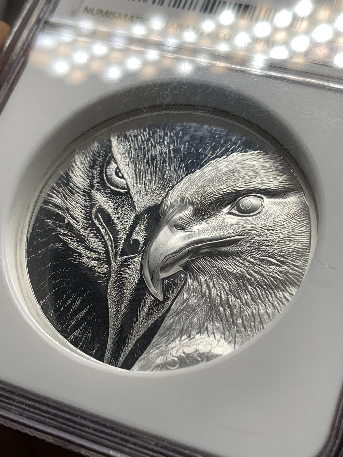 《竞宝斋》第190场-周日，周一 2场 (全场包邮) NGC PF70分 满分 蒙古2020双面高浮雕雄鹰1盎司 克劳斯世界硬币大奖最佳创意币提名