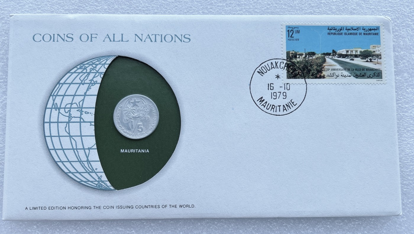 全场一元起拍 富兰克林世界钱币系列-邮币封 第16期 毛里塔尼亚 硬币 富兰克林封装币