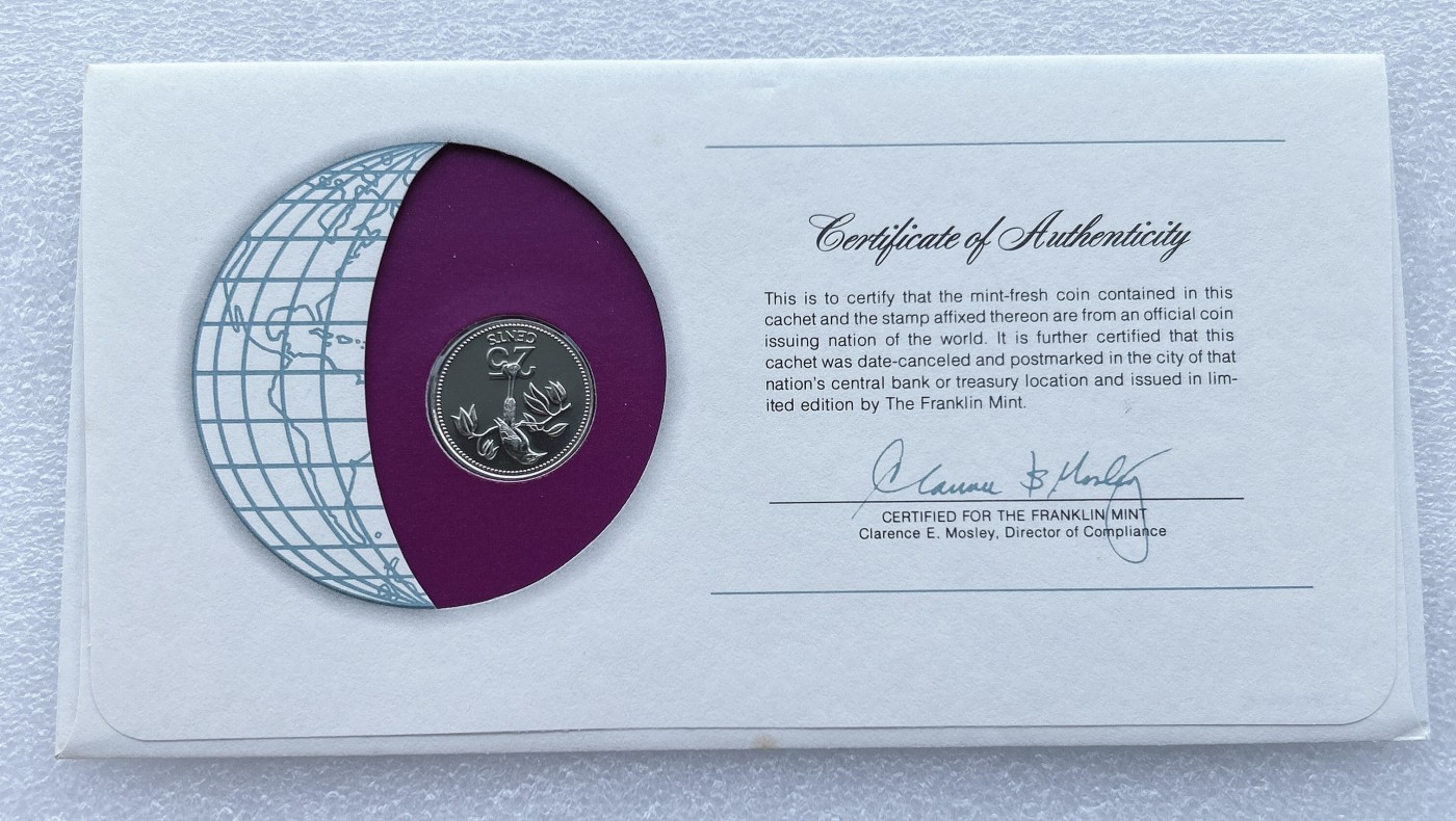 全场一元起拍 富兰克林世界钱币系列-邮币封 第16期 伯利兹1979年25分 邮币封