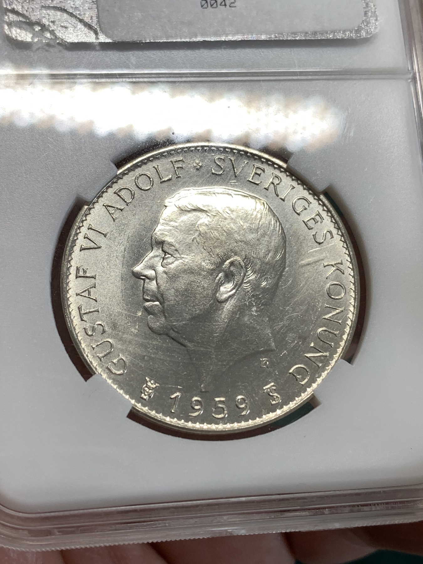 《竞宝斋》第190场-周日，周一 2场 (全场包邮) 保粹MS67 瑞典1959年宪法150周年纪念5克朗银币