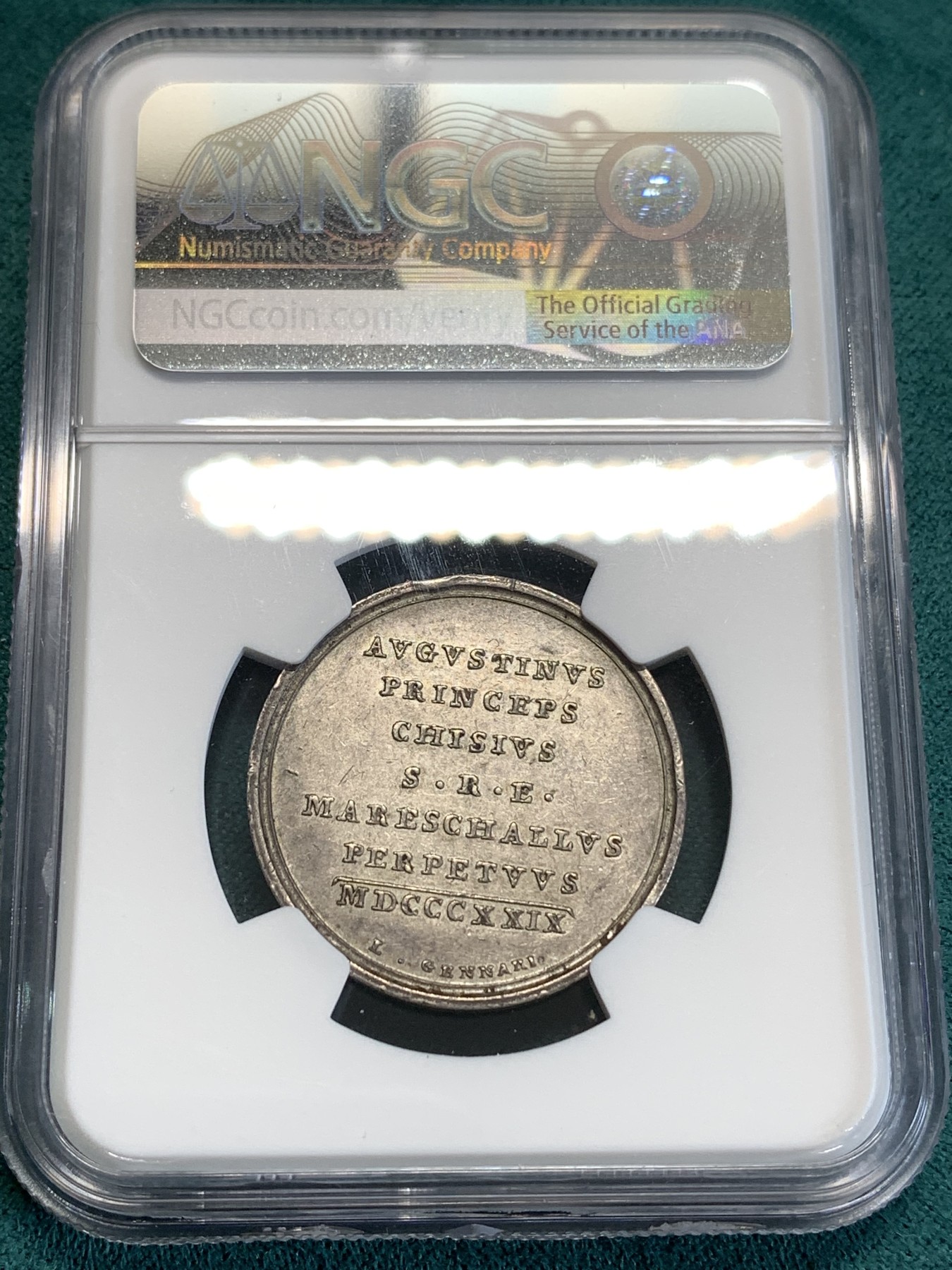 《竞宝斋》第190场-周日，周一 2场 (全场包邮) NGC MS61 梵蒂冈1829年银章