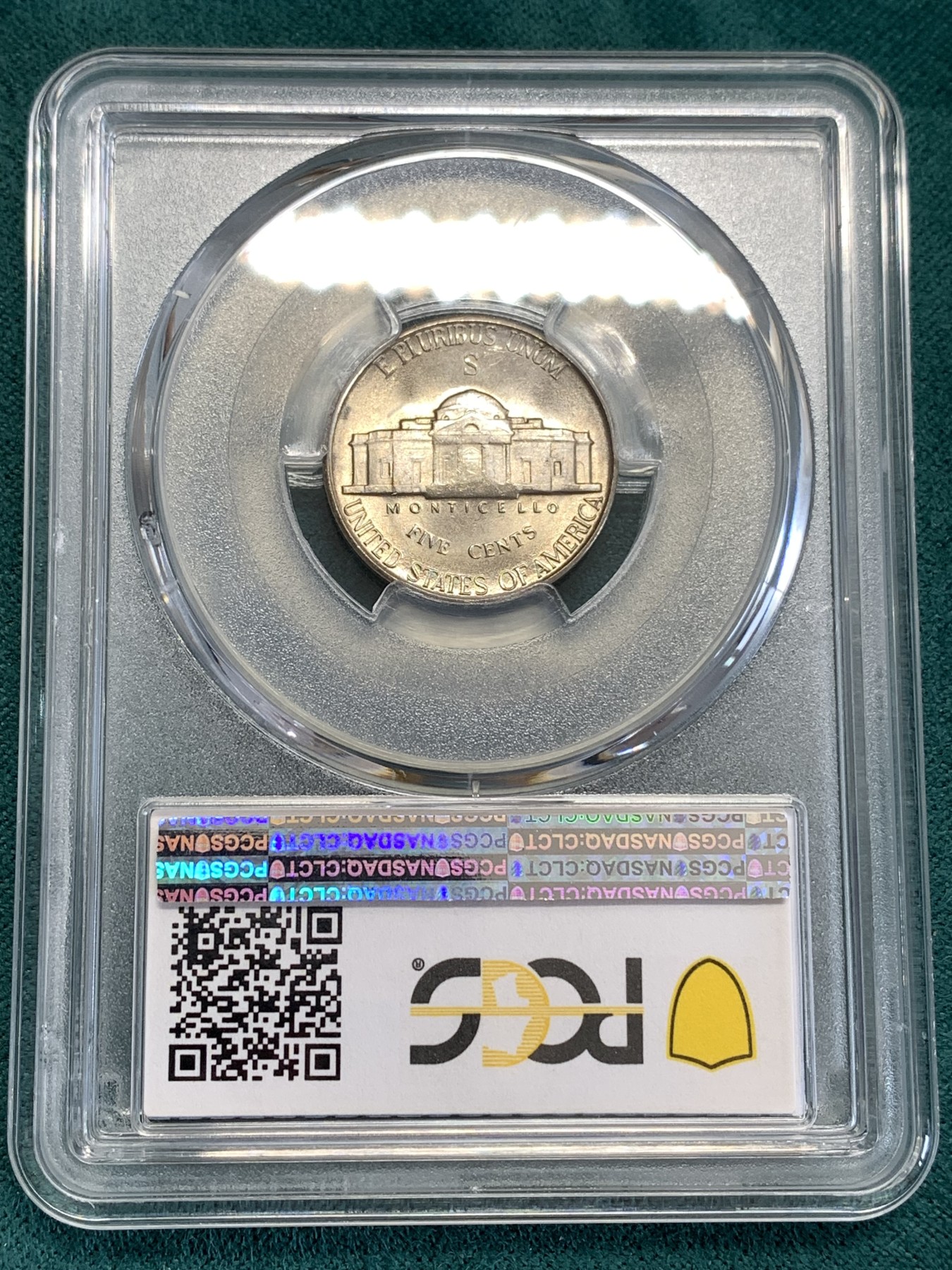 《竞宝斋》第190场-周日，周一 2场 (全场包邮) PCGS-MS65 美国 杰弗逊 1945年 战时5美分 低银版（仅1942-1945年含银，其余皆为镍币）