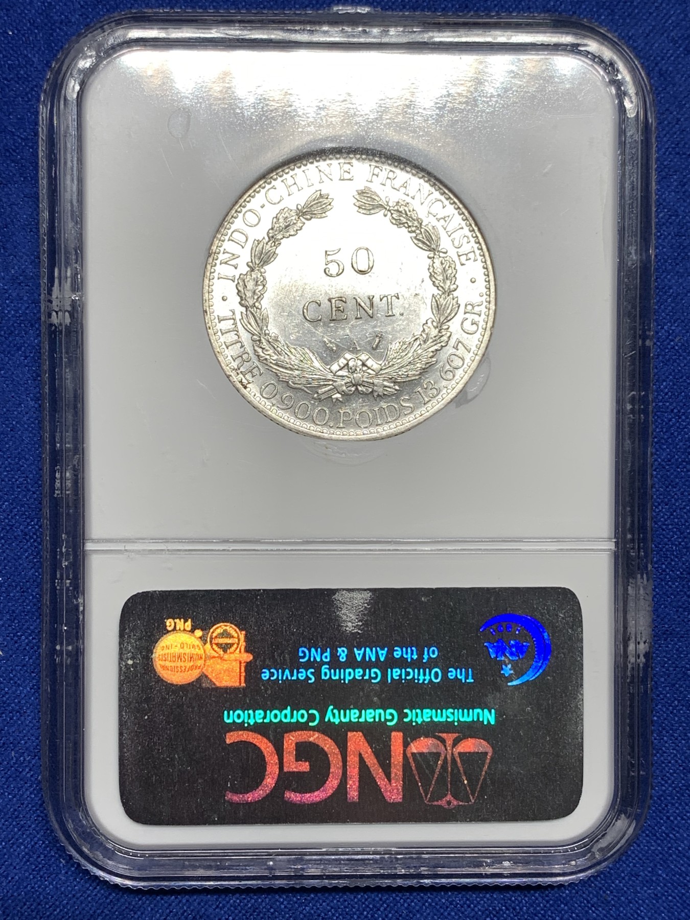 《竞宝斋》第190场-周日，周一 2场 (全场包邮) NGC AU58 法属印支 1894年加重版 50分银币 极少见