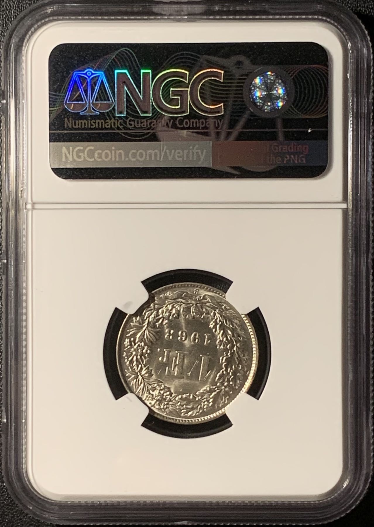 紫瑗钱币——第296期拍卖 瑞士 1963年 赫尔维蒂亚 1法郎 银币 NGC MS63