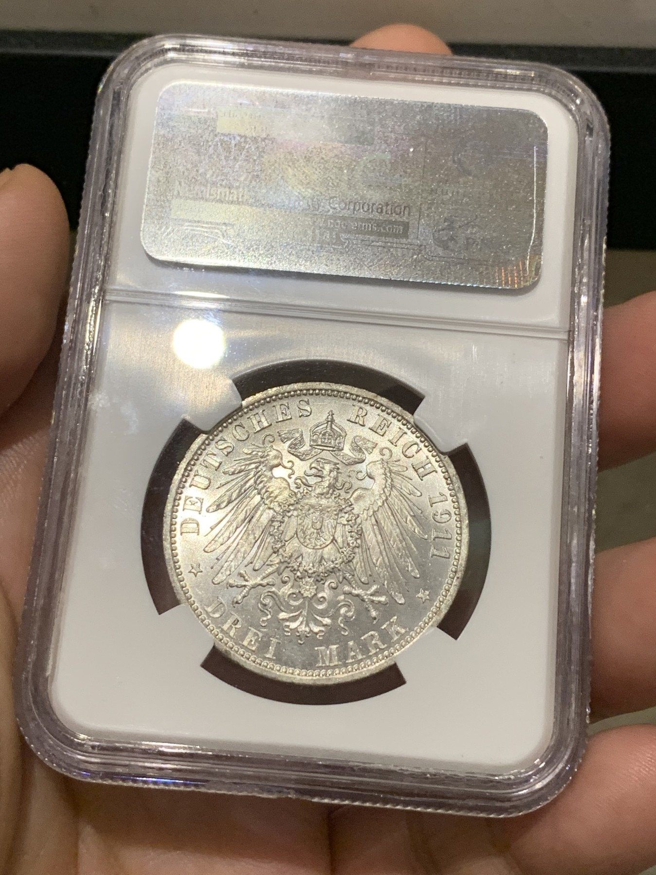 《竞宝斋》第190场-周日，周一 2场 (全场包邮) NGC MS65 德国1911年绍姆堡利普纪念3马克银币 难得高分