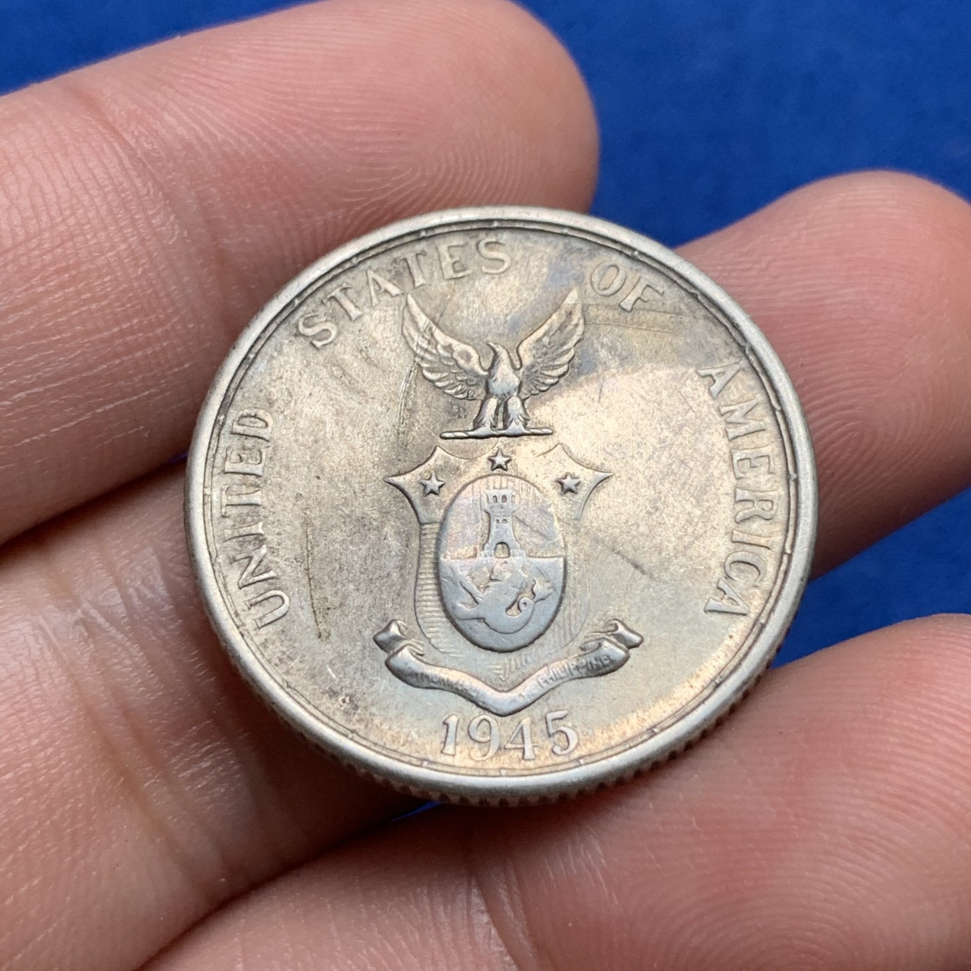 《竞宝斋》第190场-周日，周一 2场 (全场包邮) 美属菲律宾 1945年 打铁女人 50分银币 状态细节都不错